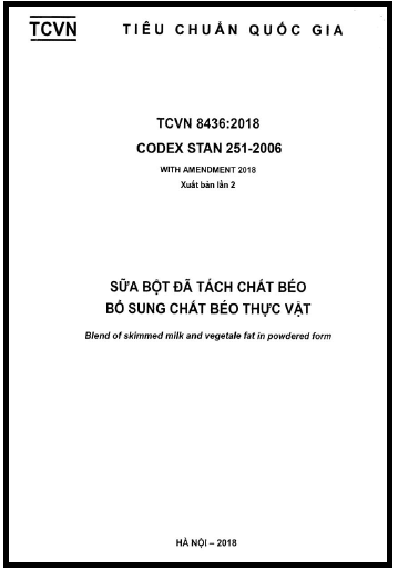 TCVN 8436-2018 - Sữa Bột Đã Tách Chất Béo Bổ Sung Chất Béo Thực Vật