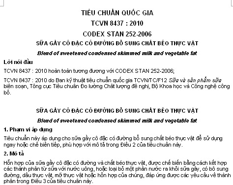 TCVN 8437-2010 - Sữa Gầy Cô Đặc Có Đường Bổ Sung Chất Béo Thực Vật