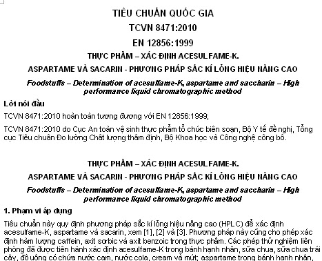 TCVN 8471-2010 - Thực Phẩm - Xác Định Acesulfame-k. Aspartame Và Sacarin
