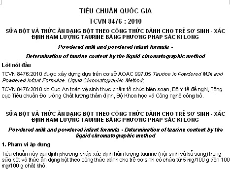 TCVN 8476-2010 - Sữa Bột Và Thức Ăn Dạng Bột Theo Công Thức Dành Cho Trẻ Sơ Sinh
