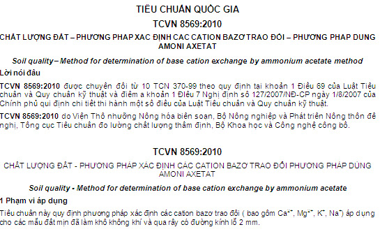 TCVN 8569-2010 - Chất Lượng Đất - Phương Pháp Xác Định Các Cation Bazơ Trao Đổi