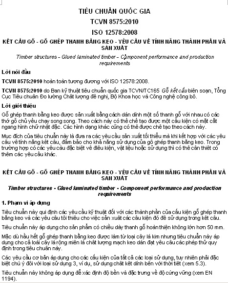 TCVN 8575-2010 - Kết Cấu Gỗ - Gỗ Ghép Thanh Bằng Keo - Yêu Cầu Về Tính Năng Thành Phần Và Sản Xuất