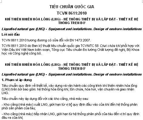 TCVN 8611-2010 - Khí Thiên Nhiên Hóa Lỏng (Lng) - Hệ Thống Thiết Bị Và Lắp Đặt