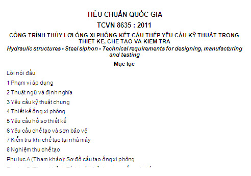 TCVN 8635-2011 - Công Trình Thủy Lợi Ống Xi Phông Kết Cấu Thép Yêu Cầu Kỹ Thuật Trong Thiết Kế