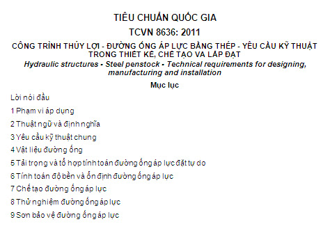 TCVN 8636-2011 - Công Trình Thủy Lợi - Đường Ống Áp Lực Bằng Thép - Yêu Cầu Kỹ Thuật Trong Thiết Kế