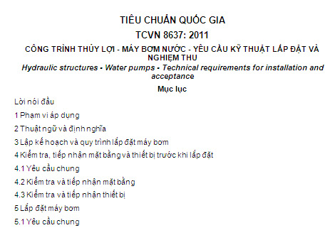 TCVN 8637-2011 - Công Trình Thủy Lợi - Máy Bơm Nước - Yêu Cầu Kỹ Thuật Lắp Đặt Và Nghiệm Thu