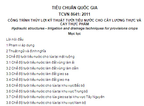 TCVN 8641-2011 - Công Trình Thủy Lợi Kỹ Thuật Tưới Tiêu Nước Cho Cây Lương Thực Và Cây Thực Phẩm