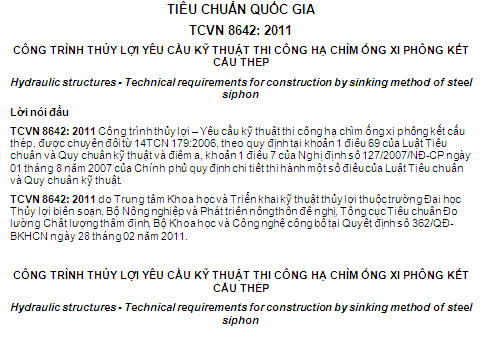 TCVN 8642-2011 - Công Trình Thủy Lợi Yêu Cầu Kỹ Thuật Thi Công Hạ Chìm Ống Xi Phông Kết Cấu Thép