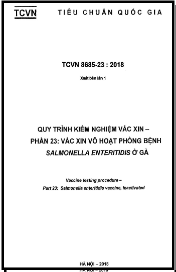 TCVN 8685-23-2018 - Quy Trình Kiểm Nghiệm Vắc Xin - Phần 23 Vắc Xin Vô Hoạt Động Phòng Bệnh