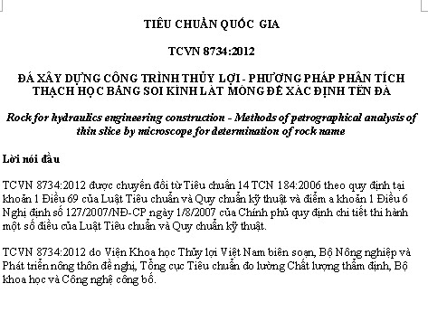 TCVN 8734-2012 - Đá Xây Dựng Công Trình Thủy Lợi - phương Pháp Phân Tích Thạch Học