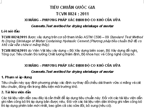 TCVN 8824-2011 - Xi Măng - Phương Pháp Xác Định Độ Co Khô Của Vữa