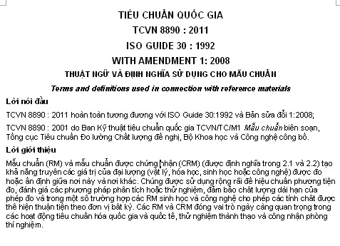 TCVN 8890-2011 - Thuật Ngữ Và Định Nghĩa Sử Dụng Cho Mẫu Chuẩn