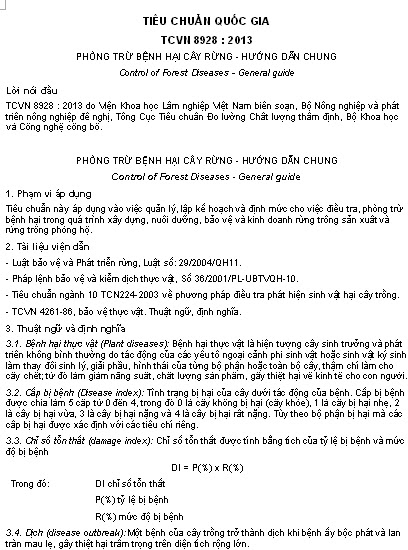 TCVN 8928-2013 - Phòng Trừ Bệnh Hại Cây Rừng - Hướng Dẫn Chung