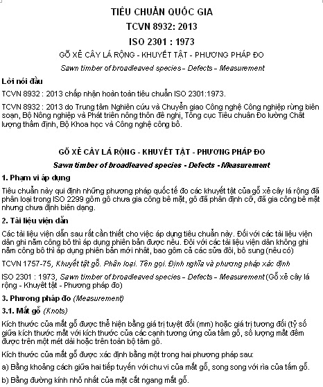TCVN 8932-2013 - Gỗ Xẻ Cây Lá Rộng - Khuyết Tật - Phương Pháp Đo