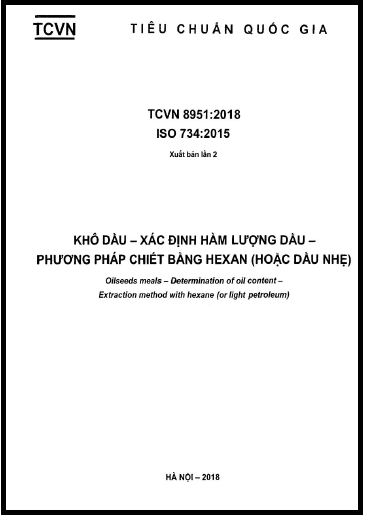 TCVN 8951-2018-ISO - Khô Dầu - Xác Định Hàm Lượng Dầu - Phương Pháp Chiết Bằng Hexan (Hoặc Dầu Nhẹ)