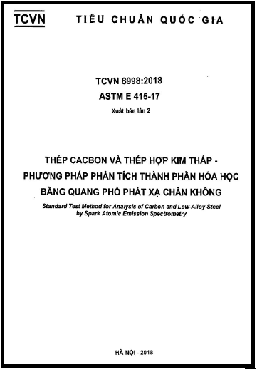 TCVN 8998-2018 - Thép Cacbon Và Thép Hợp Kim Thấp - Phương Pháp Phân Tích Thành Phần Hóa Học