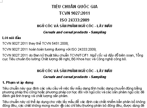 TCVN 9027-2011 - Ngũ Cốc Và Sản Phẩm Ngũ Cốc - Lấy Mẫu