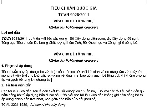 TCVN 9028-2011 - Vữa Cho Bê Tông Nhẹ