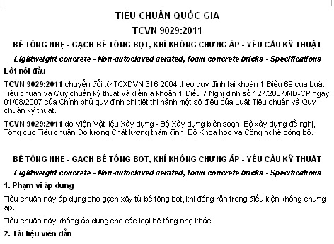 TCVN 9029-2011 - Bê Tông Nhẹ - Gạch Bê Tông Bọt Khí Không Chưng Áp - Yêu Cầu Kỹ Thuật