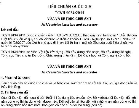 TCVN 9034-2011 - Vữa Và Bê Tông Chịu Axit