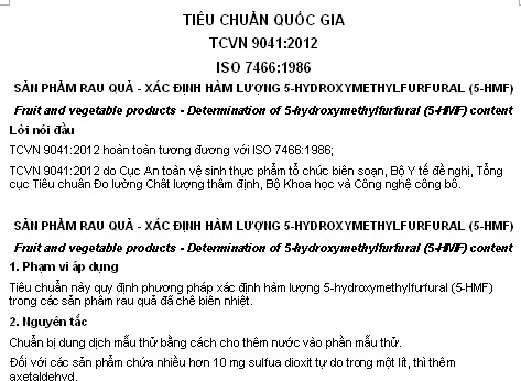 TCVN 9041-2012 - Sản Phẩm Rau Quả - Xác Định Hàm Lượng 5-Hydroxymethylfurfural (5-Hmf)