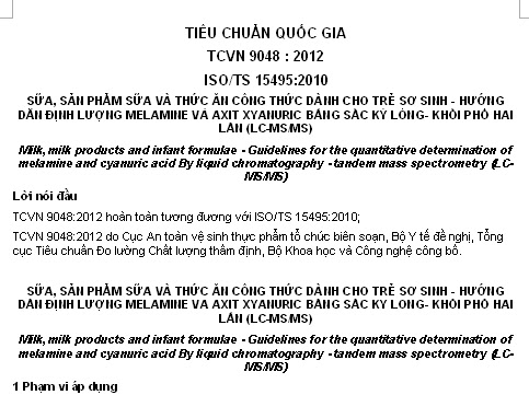 TCVN 9048-2012 - Sữa Sản Phẩm Sữa Và Thức Ăn Công Thức Dành Cho Trẻ Sơ Sinh