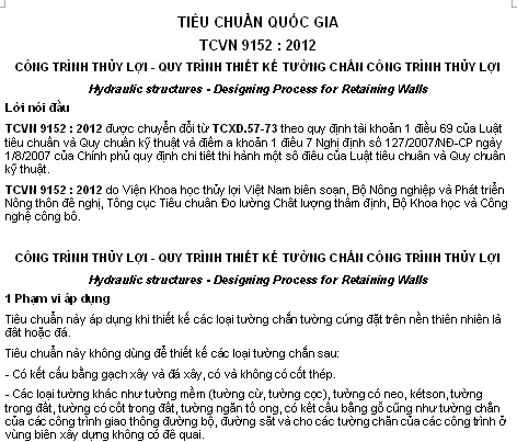 TCVN 9152-2012 - Công Trình Thủy Lợi - Quy Trình Thiết Kế Tường Chắn Công Trình Thủy Lợi