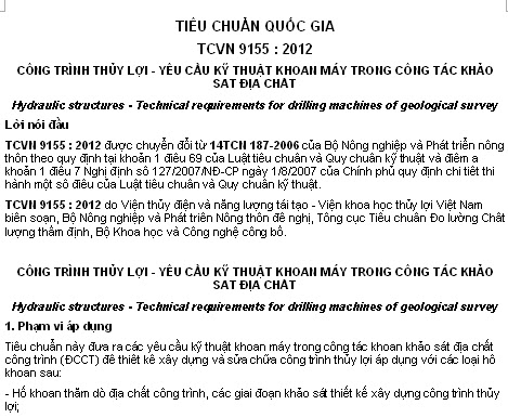 TCVN 9155-2012 - Công Trình Thủy Lợi - Yêu Cầu Kỹ Thuật Khoan Máy Trong Công Tác Khảo Sát Địa Chất