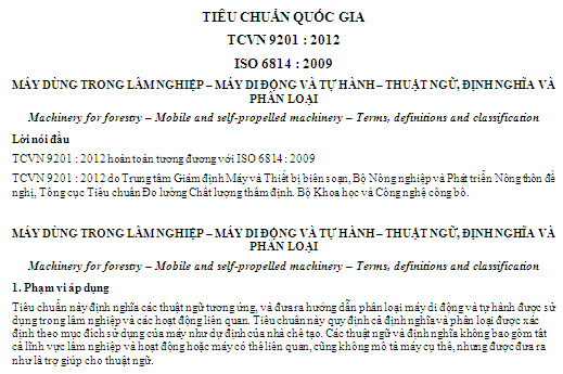 TCVN 9201-2012 - Máy Dùng Trong Lâm Nghiệp - Máy Di Động Và Tự Hành - Thuật Ngữ Định Nghĩa