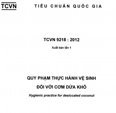 TCVN 9218-2012 - Quy Phạm Thực Hành Vệ Sinh Đối Với Cơm Dừa Khô