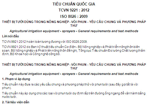 TCVN 9221-2012 - Thiết Bị Tưới Dùng Trong Nông Nghiệp - Vòi Phun - Yêu Cầu Chung Và Phương Pháp Thử