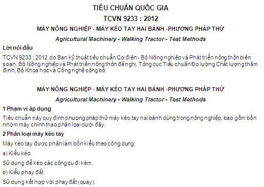 TCVN 9233-2012 - Máy Nông Nghiệp - Máy Kéo Tay Hai Bánh - Phương Pháp Thử