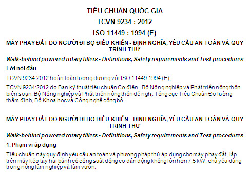 TCVN 9234-2012 - Máy Phay Đất Do Người Đi Bộ Điều Khiển - Định Nghĩa Yêu Cầu An Toàn