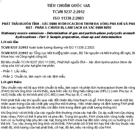 TCVN 9237-X-2012 - Phát Thải Nguồn Tĩnh - Xác Định Hydrocacbon Thơm Đa Vòng Pha Khí (Trọn Bộ 2 Phần)
