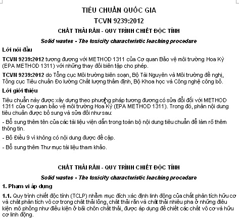 TCVN 9239-2012 - Chất Thải Rắn - Quy Trình Chiết Độc Tính