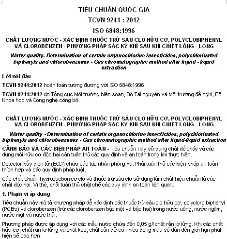 TCVN 9241-2012 - Chất Lượng Nước - Xác định Thuốc Trừ Sâu Clo Hữu Cơ Polyclobiphenyl Và Clorobenzen