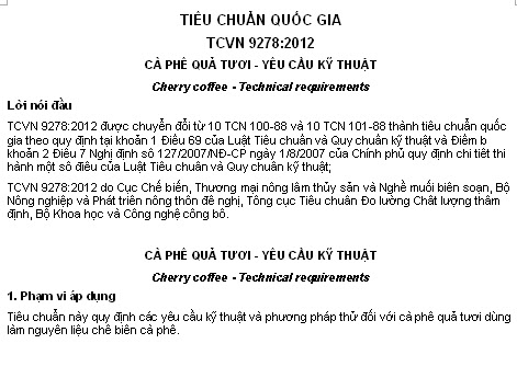 TCVN 9278-2012 - Cà Phê Quả Tươi - Yêu Cầu Kỹ Thuật