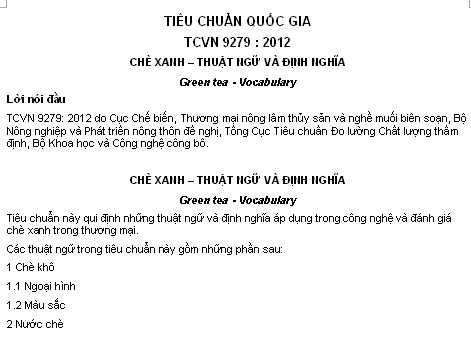 TCVN 9279-2012 - Chè Xanh - Thuật Ngữ Và Định Nghĩa