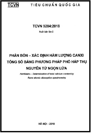 TCVN 9284-2018 - Phân Bón - Xác Định Hàm Lượng Canxi Tổng Số Bằng Phương Pháp Phổ Hấp Thụ Nguyên Tử