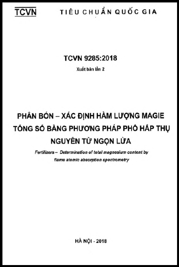 TCVN 9285-2018 - Phân Bón - Xác Định Hàm Lượng Magie Tổng Số Bằng Phương Pháp Phổ Hấp Thụ Nguyên Tử