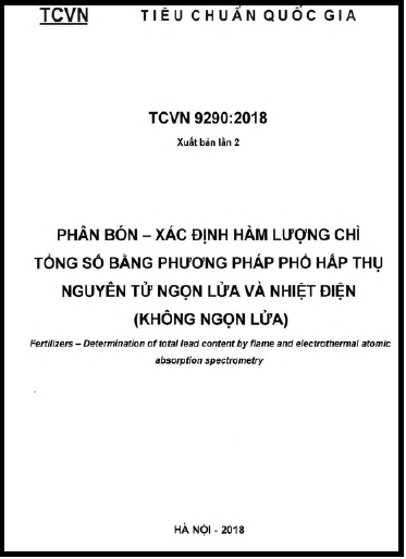 TCVN 9290-2018 - Phân Bón - Xác Định Hàm Lượng Chì Tổng Số Bằng Phương Pháp Phổ Hấp Thụ Nguyên Tử