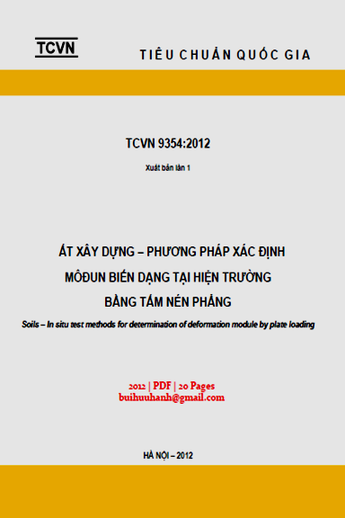 TCVN 9354-2012 - Đất Xây Dựng - Phương Pháp Xác Định Mô Đun Biến Dạng Tại Hiện Trường Bằng Tấm Nén