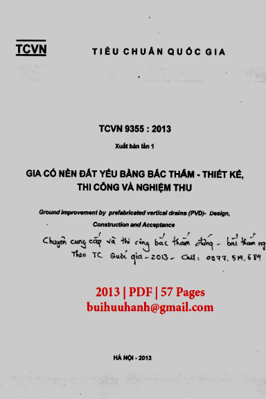TCVN 9355-2013 - Gia Cố Nền Đất Yếu Bằng Bấc Thấm - Thiết Kế, Thi Công Và Nghiệm Thu