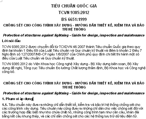 TCVN 9385-2012 - Chống Sét Cho Công Trình Xây Dựng - Hướng Dẫn Thiết Kế Kiểm Tra
