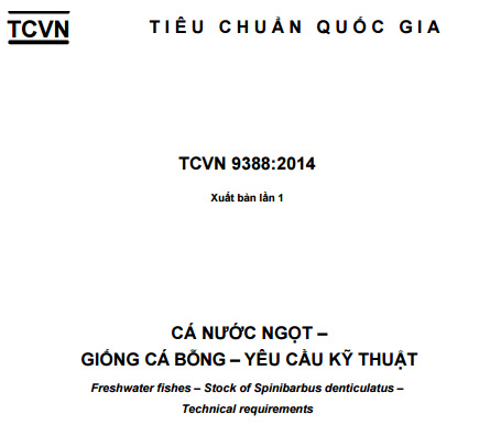 TCVN 9388-2014 - Cá Nước Ngọt - Giống Cá Bỗng - Yêu Cầu Kỹ Thuật