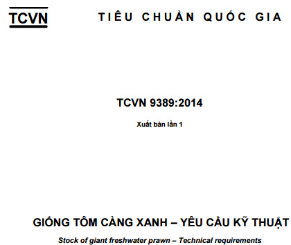 TCVN 9389-2014 - Giống Tôm Càng Xanh - Yêu Cầu Kỹ Thuật