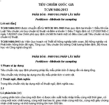 TCVN 9486-2013 - Phân Bón - Phương Pháp Lấy Mẫu
