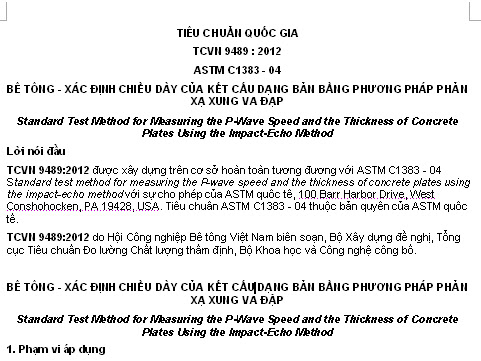 TCVN 9489-2012 - Bê Tông - Xác Định Chiều Dày Của Kết Cấu Dạng Bản
