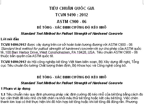 TCVN 9490-2012 - Bê Tông - Xác Định Cường Độ Kéo Nhổ