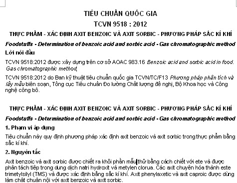TCVN 9518-2012 - Thực Phẩm - Xác Định Axit Benzoic Và Axit Sorbic - Phương Pháp Sắc Kí Khí